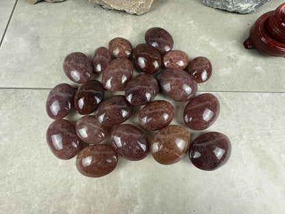 Arkansas Strawberry Quartz Palm Carving Polished Healing Stones Home Decor Arts Crafts Pocket Anxiety Stress Distraction Gift