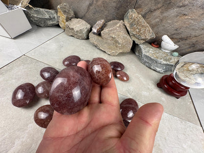 Arkansas Strawberry Quartz Palm Carving Polished Healing Stones Home Decor Arts Crafts Pocket Anxiety Stress Distraction Gift