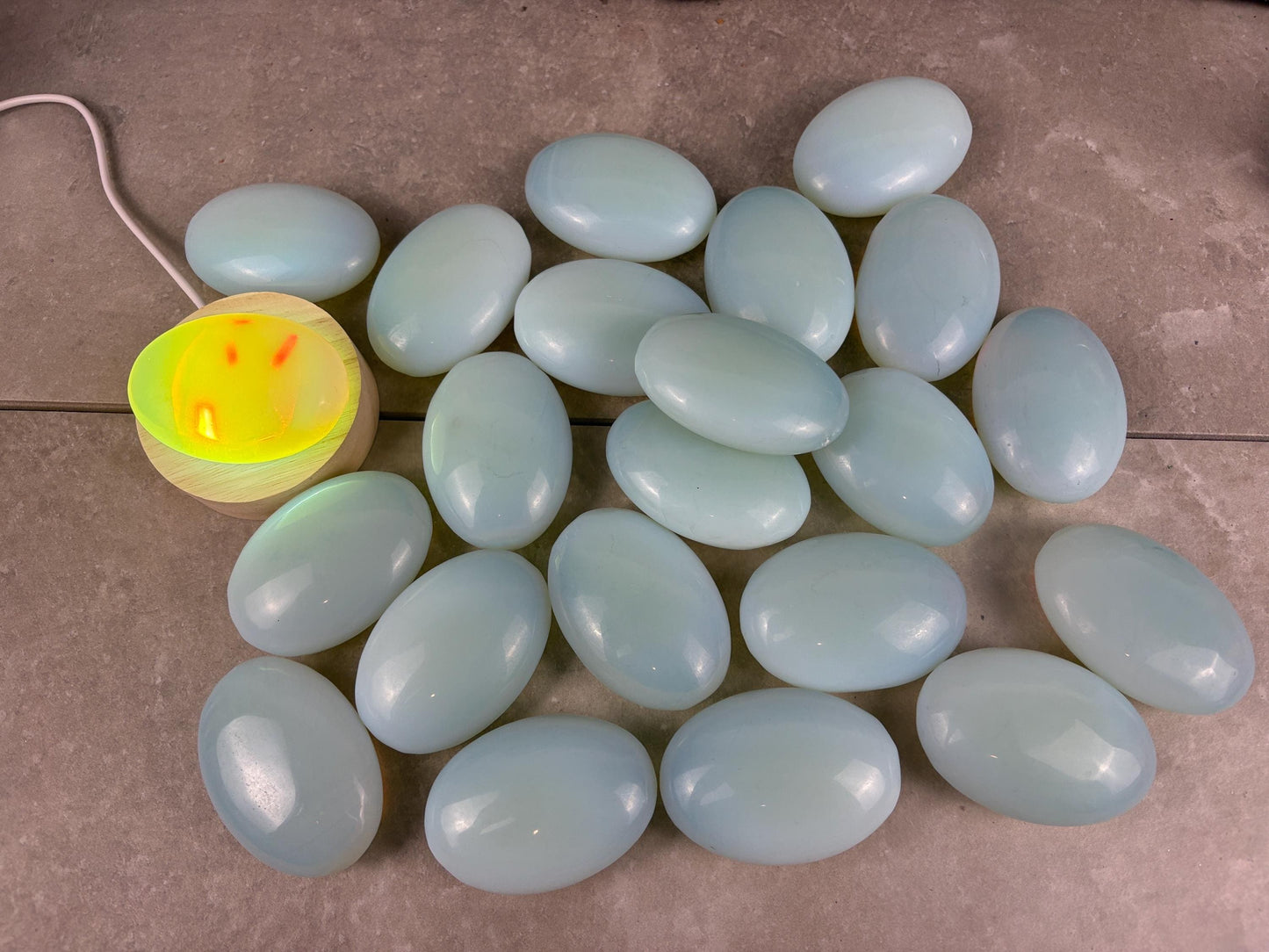Angel Glass Opalite Palm Stone: Polished Crystal for Anxiety Relief Home Decor Worry Pocket Stress Anxiety Palm Birthday Christmas Gift