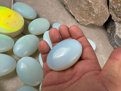 Angel Glass Opalite Palm Stone: Polished Crystal for Anxiety Relief Home Decor Worry Pocket Stress Anxiety Palm Birthday Christmas Gift