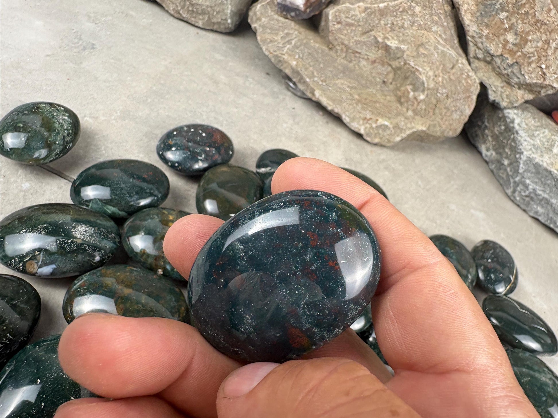 Kathiawar Peninsula India Bloodstone Polished Carved Crystal for Anxiety Relief Palm Stones Pocket Stress Relief Distraction Birthday Gift