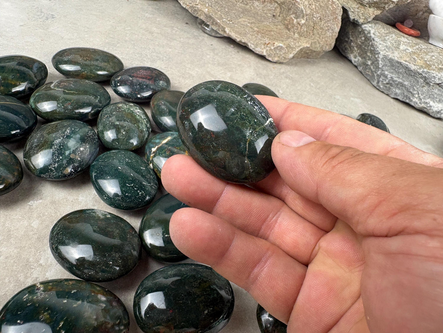 Kathiawar Peninsula India Bloodstone Polished Carved Crystal for Anxiety Relief Palm Stones Pocket Stress Relief Distraction Birthday Gift