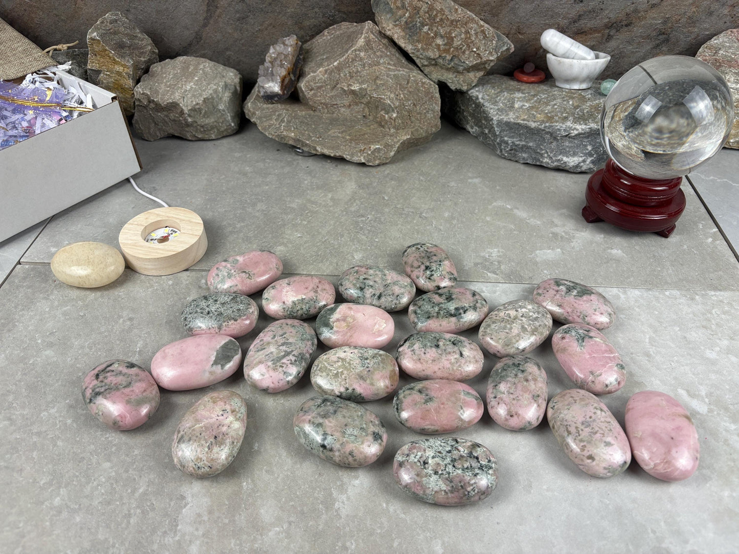 Rhodochrosite Palm Stone: Polished Calming Crystal for Stress Relief Home Decor Worry Pocket Stress Anxiety Palm Stone