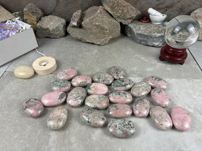 Rhodochrosite Palm Stone: Polished Calming Crystal for Stress Relief Home Decor Worry Pocket Stress Anxiety Palm Stone