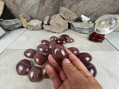Arkansas Strawberry Quartz Palm Carving Polished Healing Stones Home Decor Arts Crafts Pocket Anxiety Stress Distraction Gift
