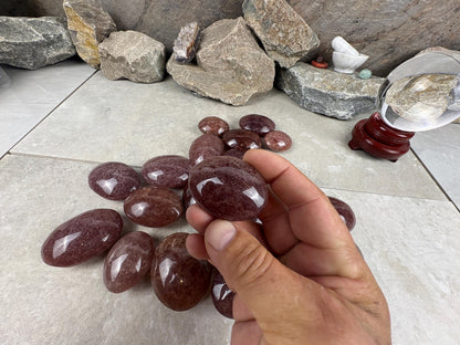 Arkansas Strawberry Quartz Palm Carving Polished Healing Stones Home Decor Arts Crafts Pocket Anxiety Stress Distraction Gift