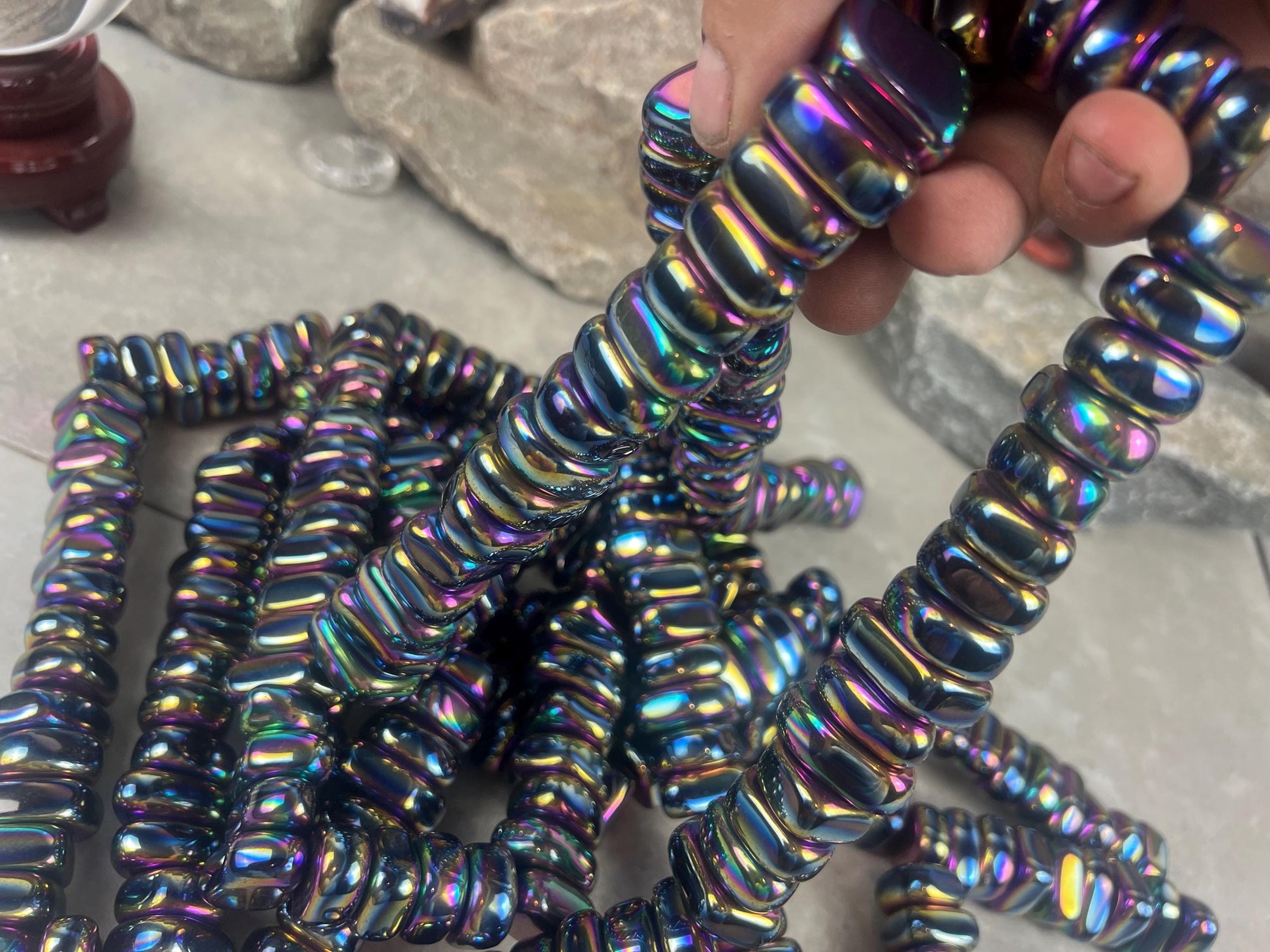Aura Rainbow Magnetic Magnetite Tumble Stones Anxiety Worry Meditation Decor Home Decor Worry Pocket Stress Anxiety Palm Stone
