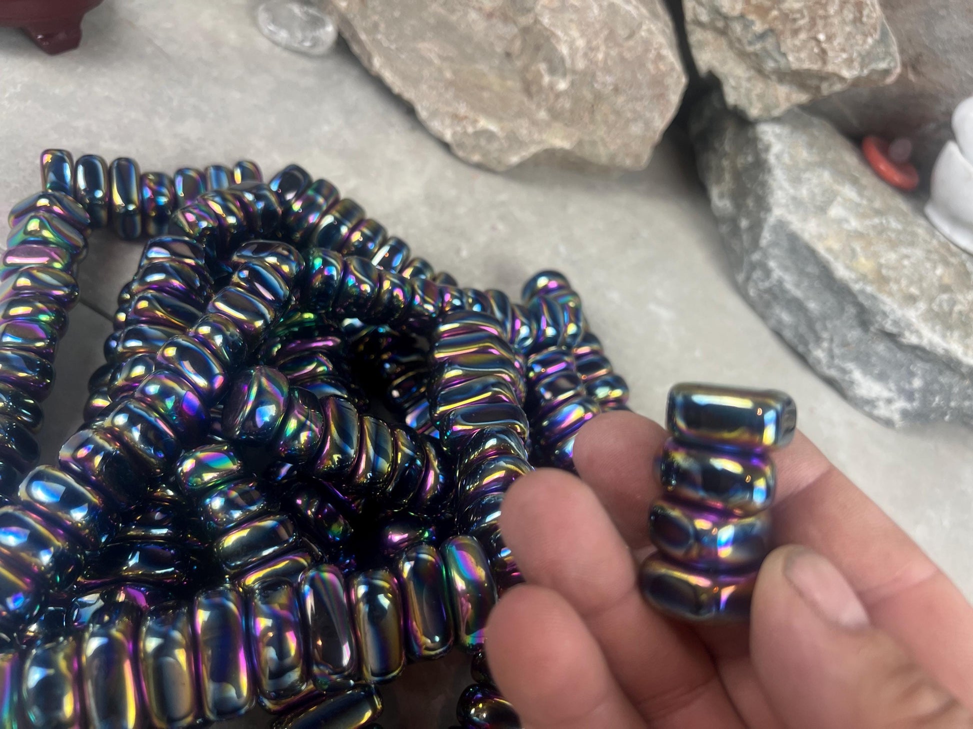 Aura Rainbow Magnetic Magnetite Tumble Stones Anxiety Worry Meditation Decor Home Decor Worry Pocket Stress Anxiety Palm Stone