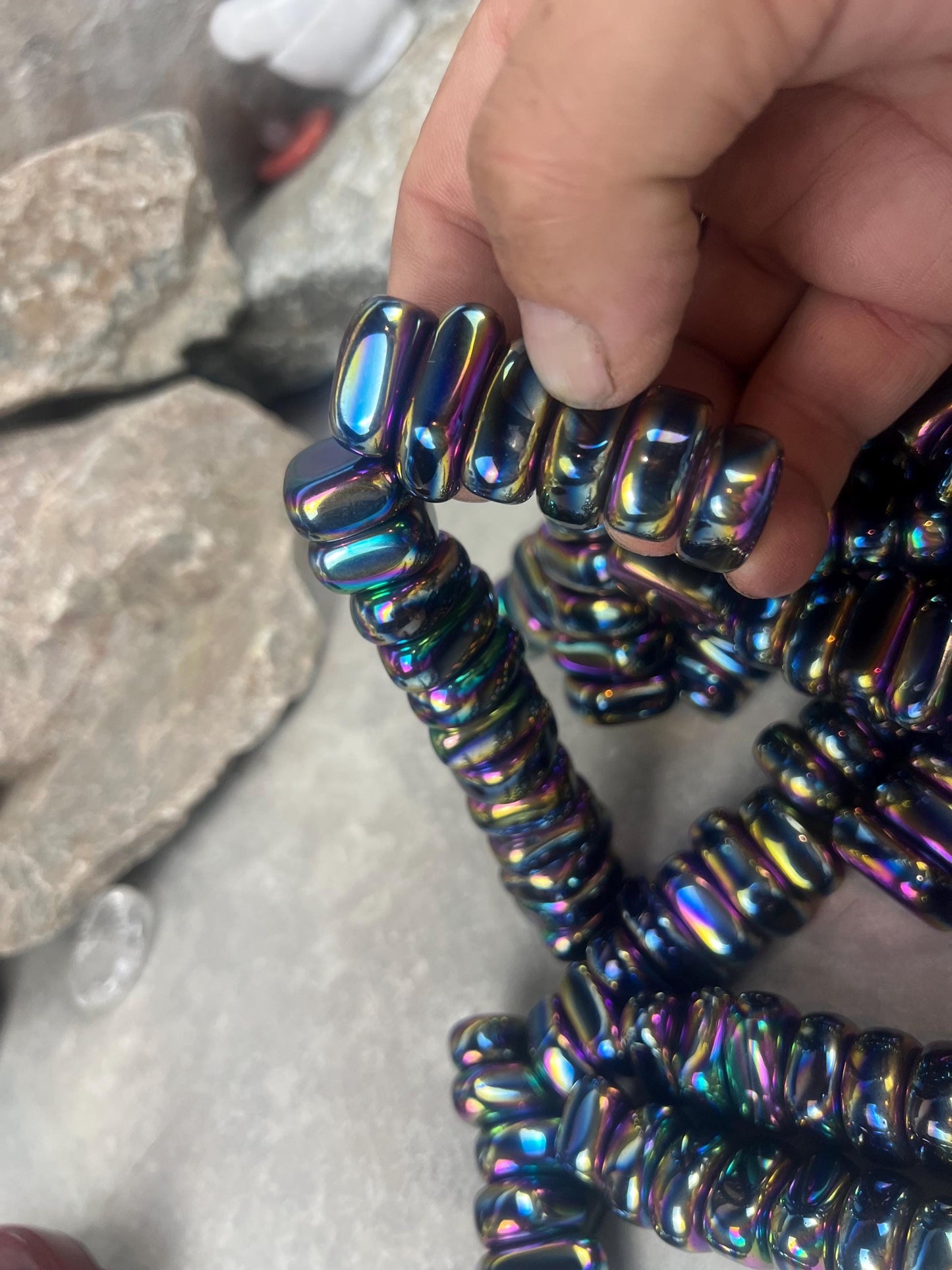 Aura Rainbow Magnetic Magnetite Tumble Stones Anxiety Worry Meditation Decor Home Decor Worry Pocket Stress Anxiety Palm Stone