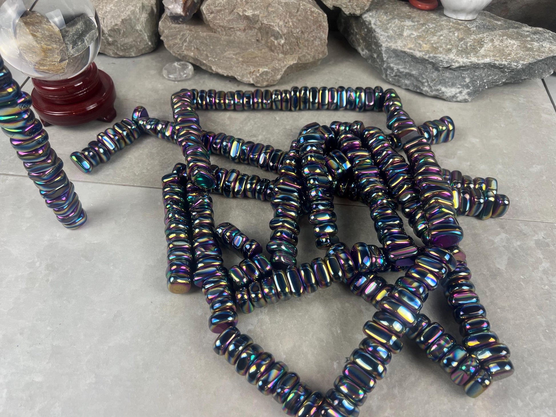 Aura Rainbow Magnetic Magnetite Tumble Stones Anxiety Worry Meditation Decor Home Decor Worry Pocket Stress Anxiety Palm Stone