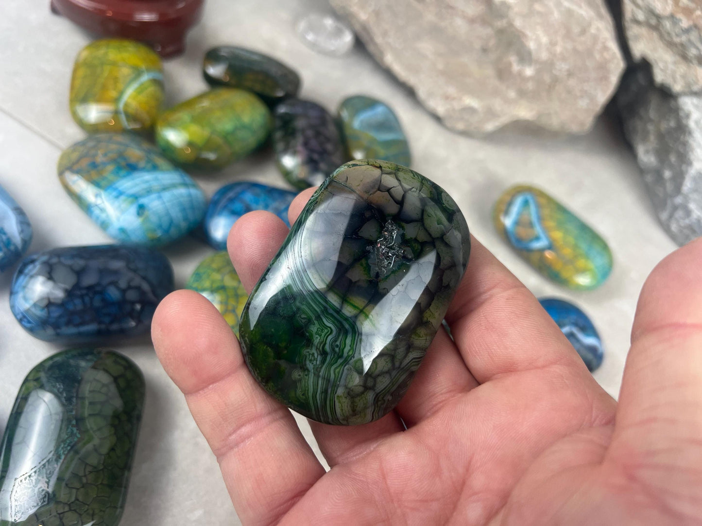 Blue Dragon Veined Agate Stone Polished Worry Stone Home Decor Home Decor Anxiety Pocket Home Decor Worry Pocket Stress Anxiety Palm Stone