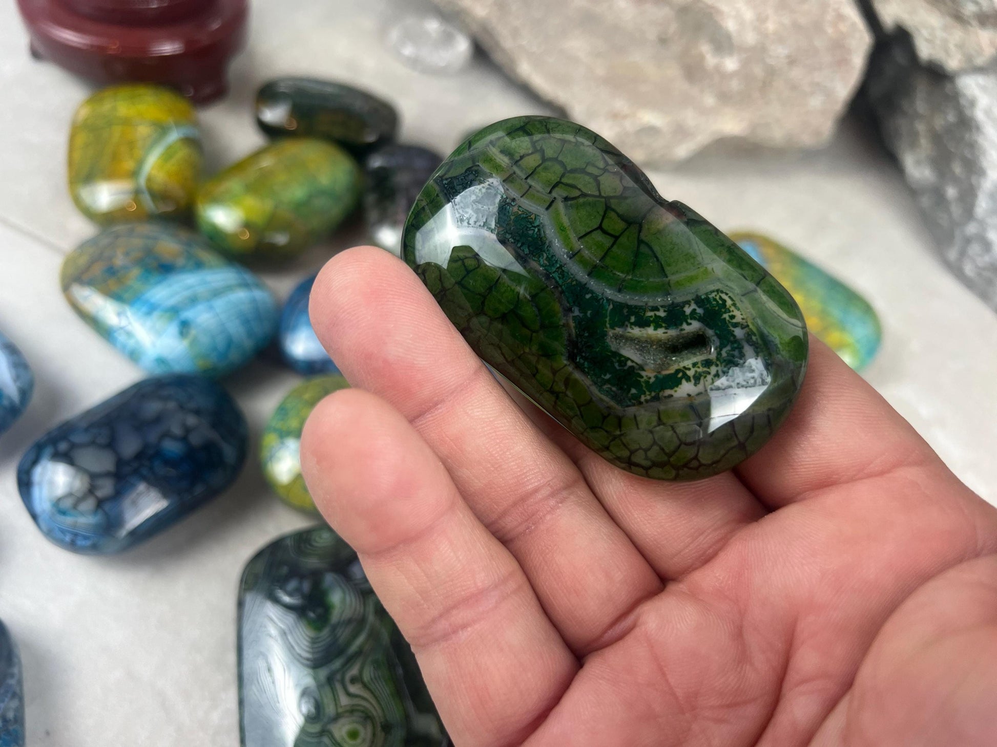 Blue Dragon Veined Agate Stone Polished Worry Stone Home Decor Home Decor Anxiety Pocket Home Decor Worry Pocket Stress Anxiety Palm Stone