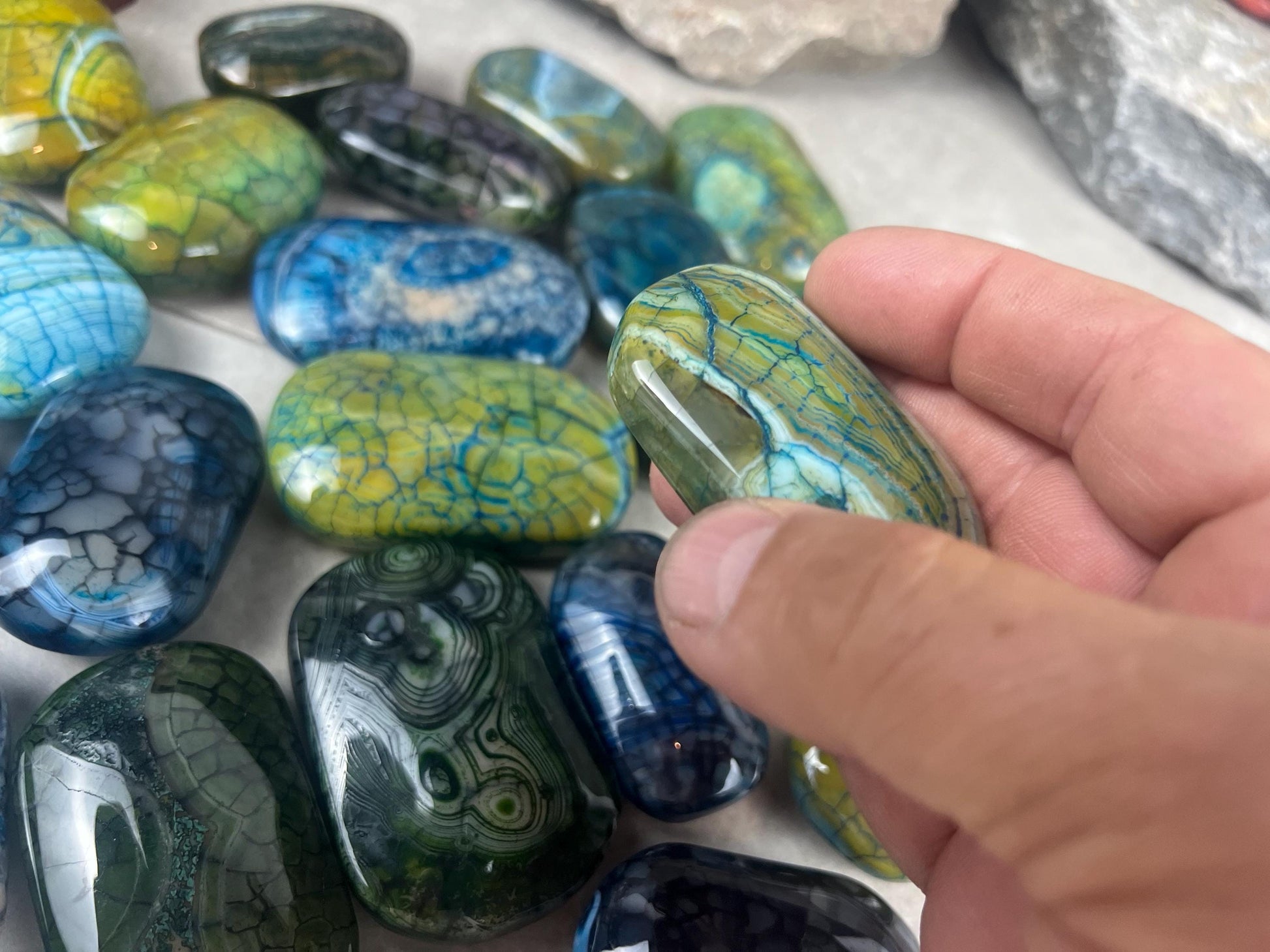 Blue Dragon Veined Agate Stone Polished Worry Stone Home Decor Home Decor Anxiety Pocket Home Decor Worry Pocket Stress Anxiety Palm Stone