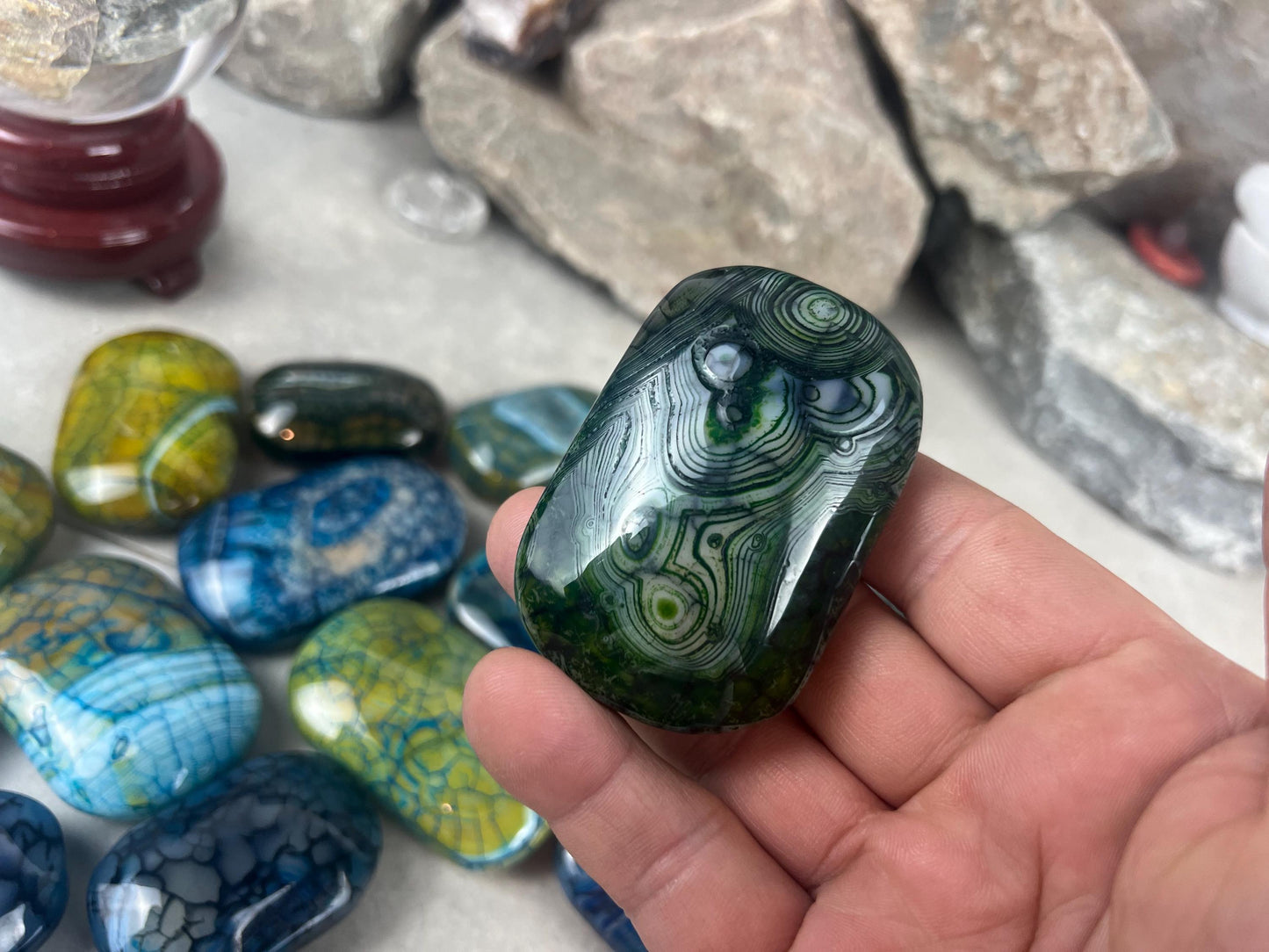 Blue Dragon Veined Agate Stone Polished Worry Stone Home Decor Home Decor Anxiety Pocket Home Decor Worry Pocket Stress Anxiety Palm Stone