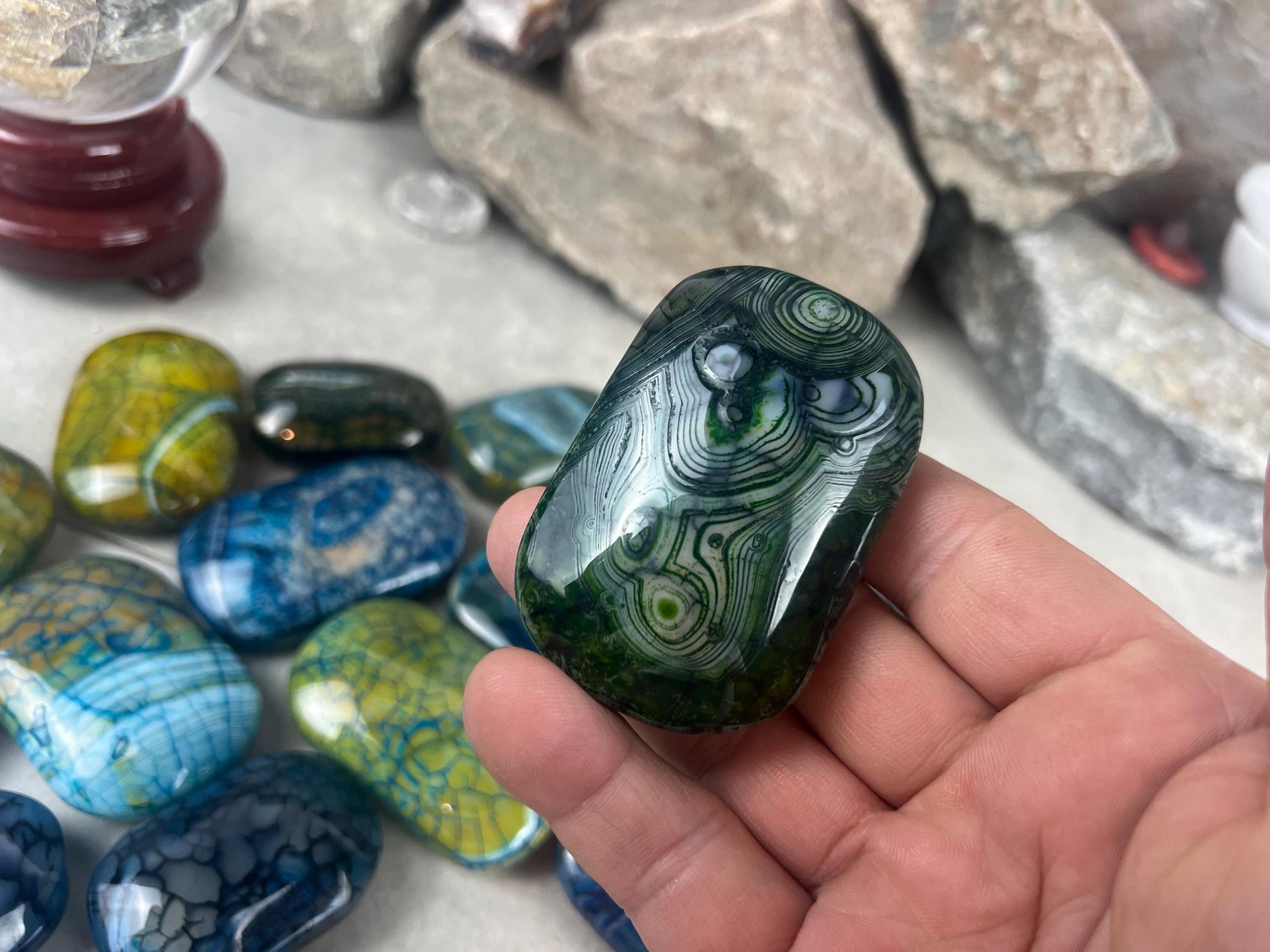 Blue Dragon Veined Agate Stone Polished Worry Stone Home Decor Home Decor Anxiety Pocket Home Decor Worry Pocket Stress Anxiety Palm Stone