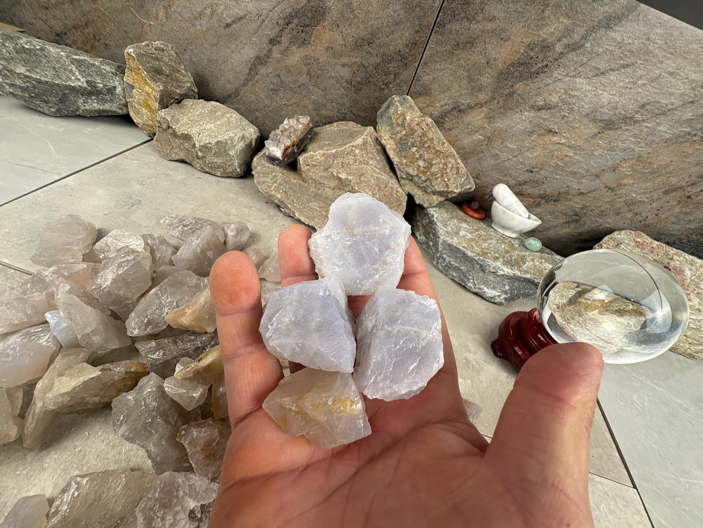 Raw Blue Quartz Crystals Natural Crystal Worry Stone Home Decor Anxiety Pocket Distraction Meditation Gift Birthday Christmas