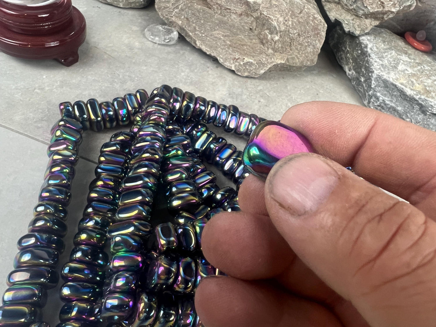 Aura Rainbow Magnetic Magnetite Tumble Stones Anxiety Worry Meditation Decor Home Decor Worry Pocket Stress Anxiety Palm Stone