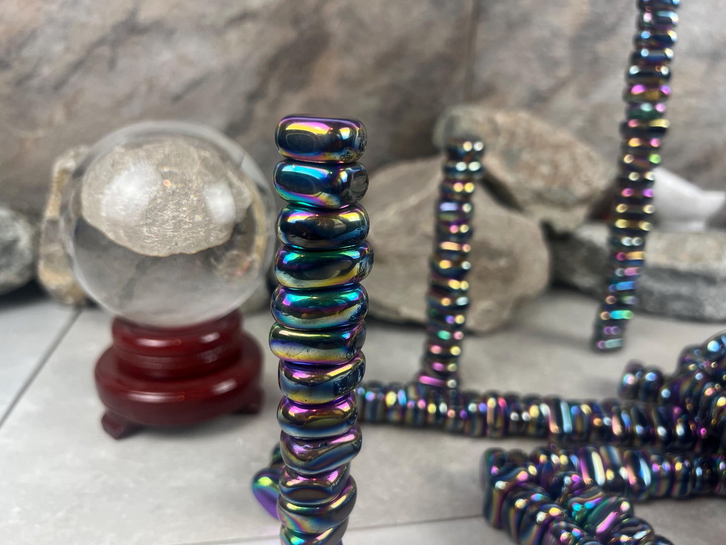 Aura Rainbow Magnetic Magnetite Tumble Stones Anxiety Worry Meditation Decor Home Decor Worry Pocket Stress Anxiety Palm Stone