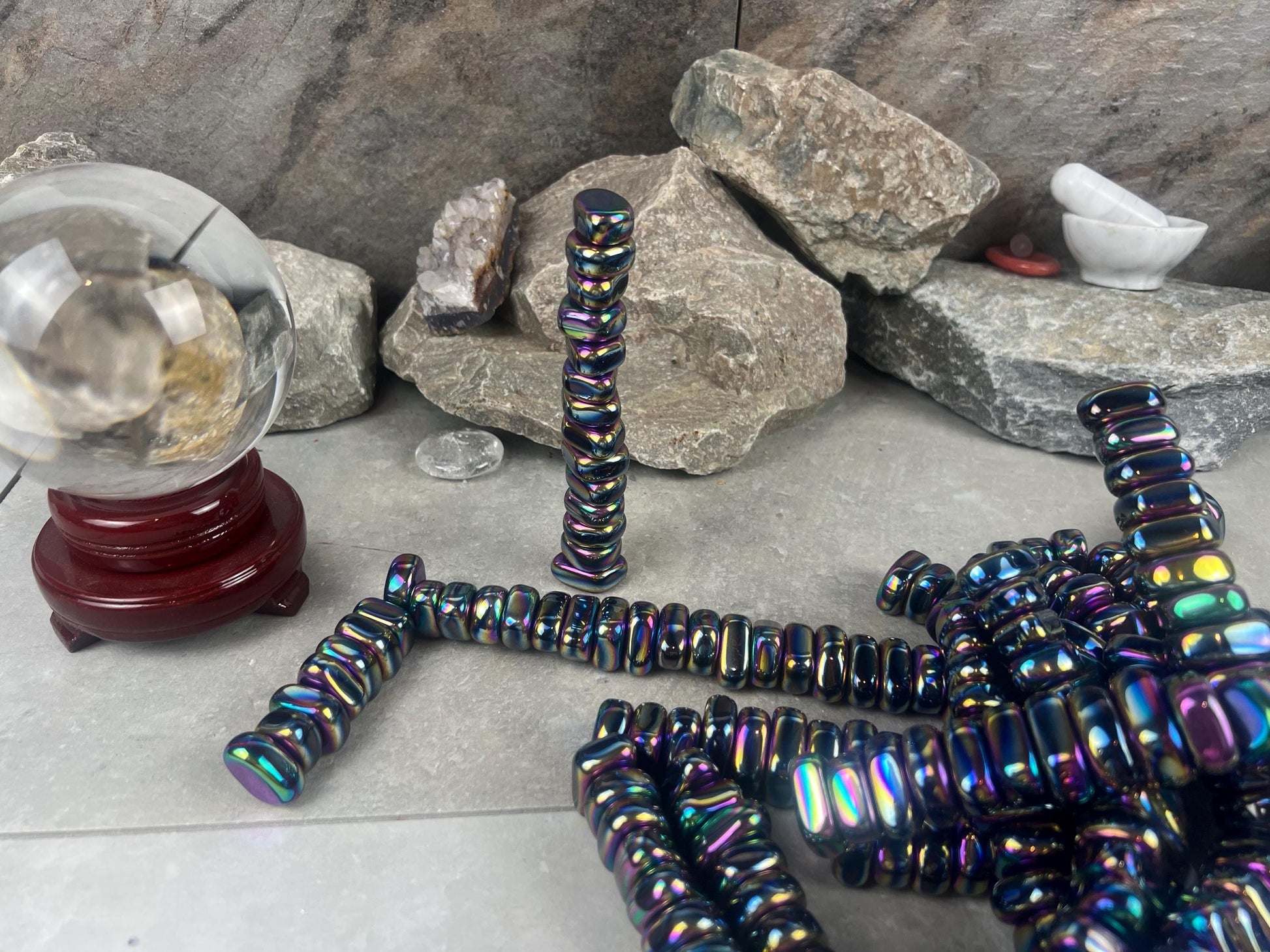 Aura Rainbow Magnetic Magnetite Tumble Stones Anxiety Worry Meditation Decor Home Decor Worry Pocket Stress Anxiety Palm Stone