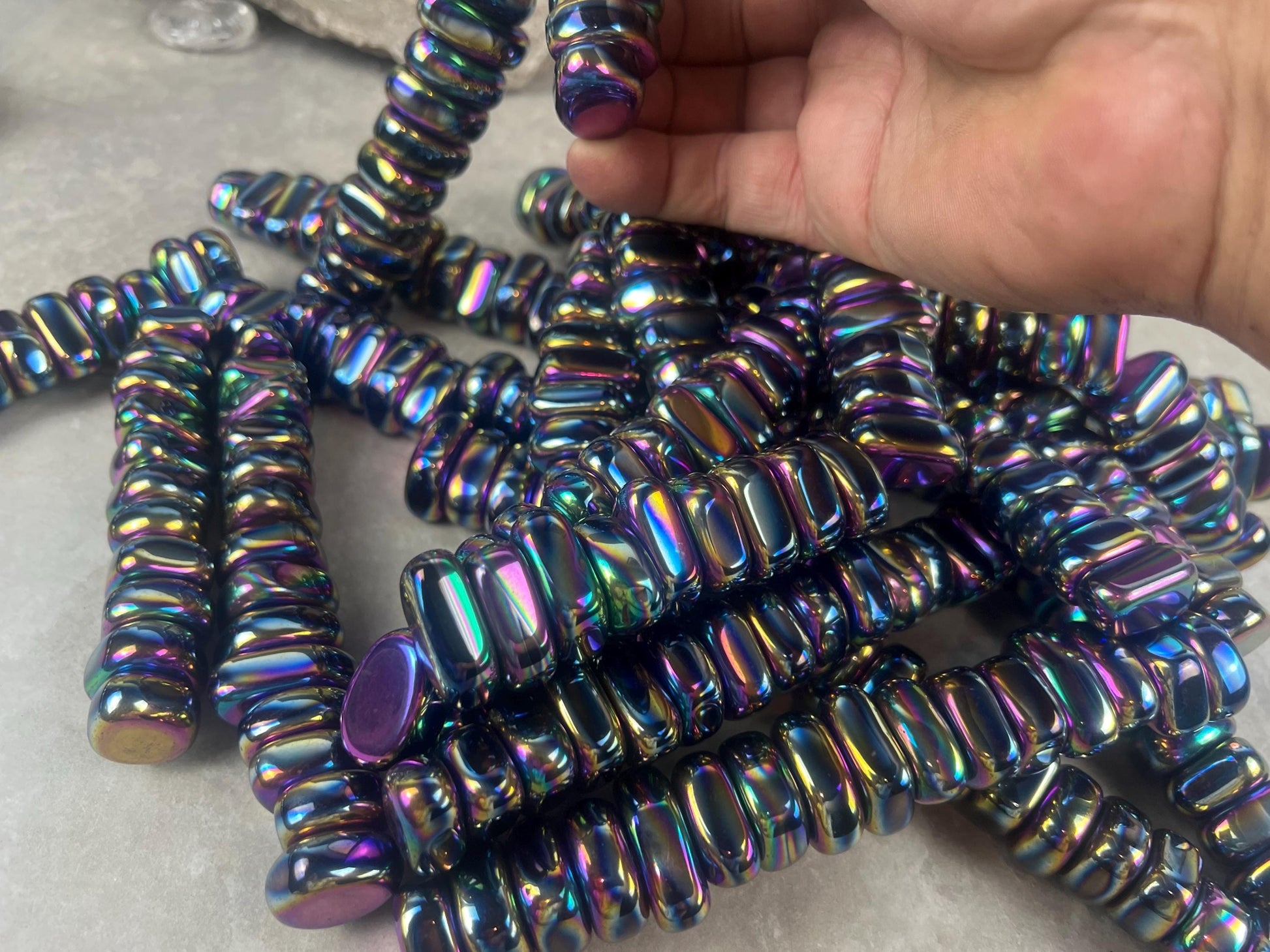 Aura Rainbow Magnetic Magnetite Tumble Stones Anxiety Worry Meditation Decor Home Decor Worry Pocket Stress Anxiety Palm Stone