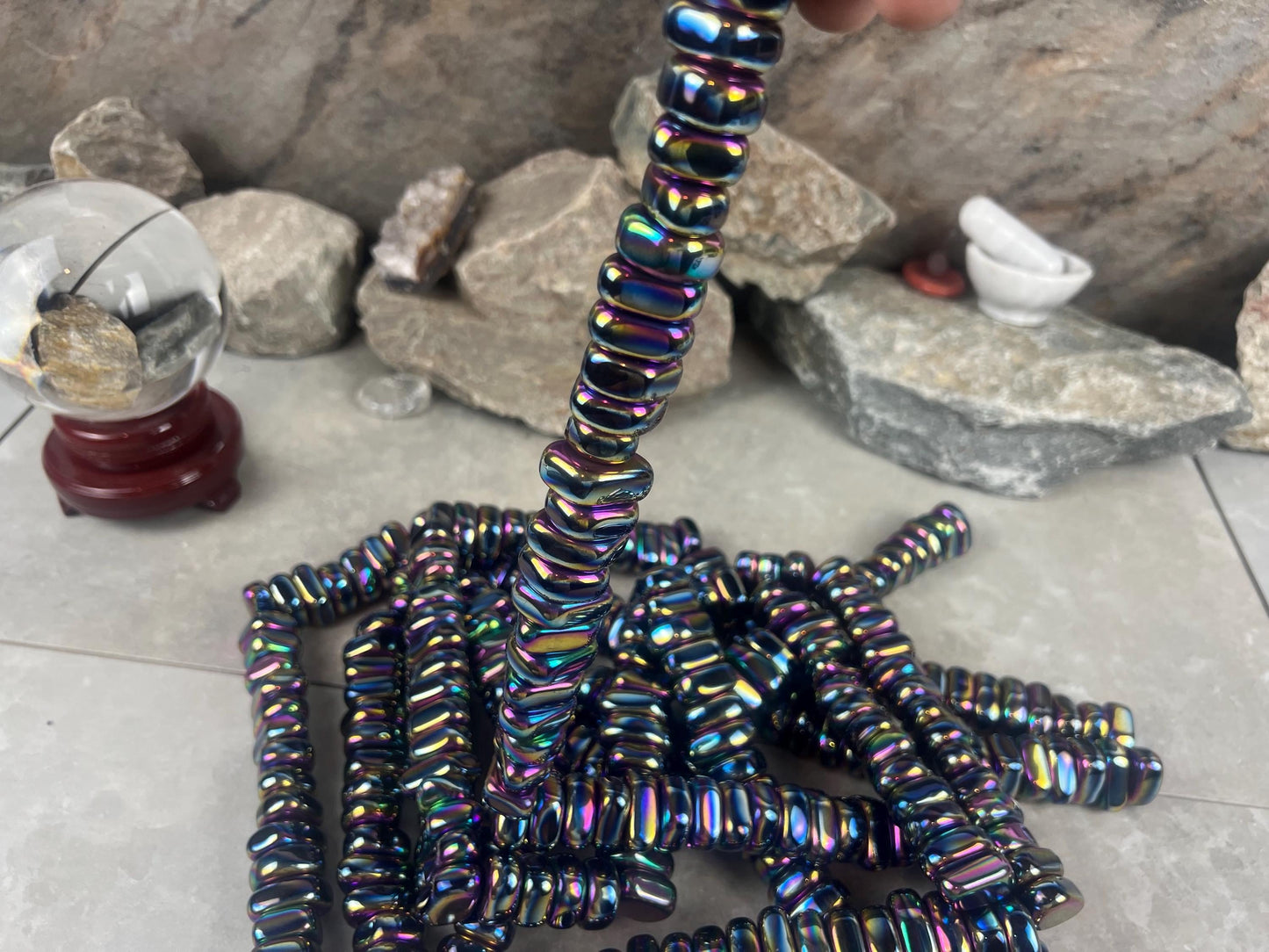 Aura Rainbow Magnetic Magnetite Tumble Stones Anxiety Worry Meditation Decor Home Decor Worry Pocket Stress Anxiety Palm Stone