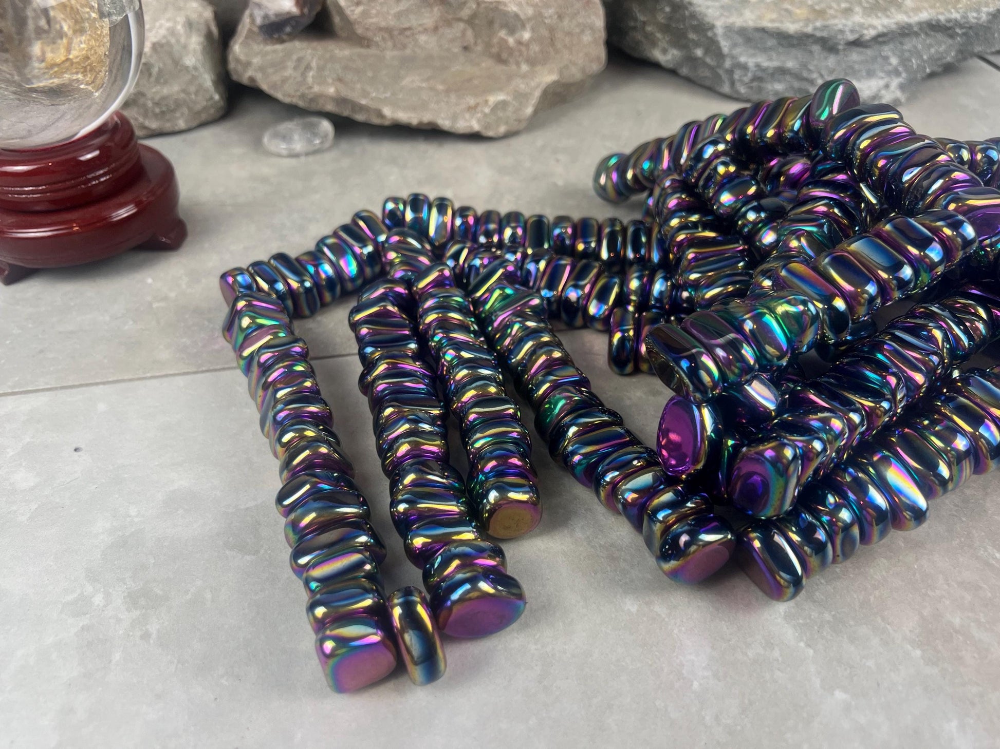 Aura Rainbow Magnetic Magnetite Tumble Stones Anxiety Worry Meditation Decor Home Decor Worry Pocket Stress Anxiety Palm Stone
