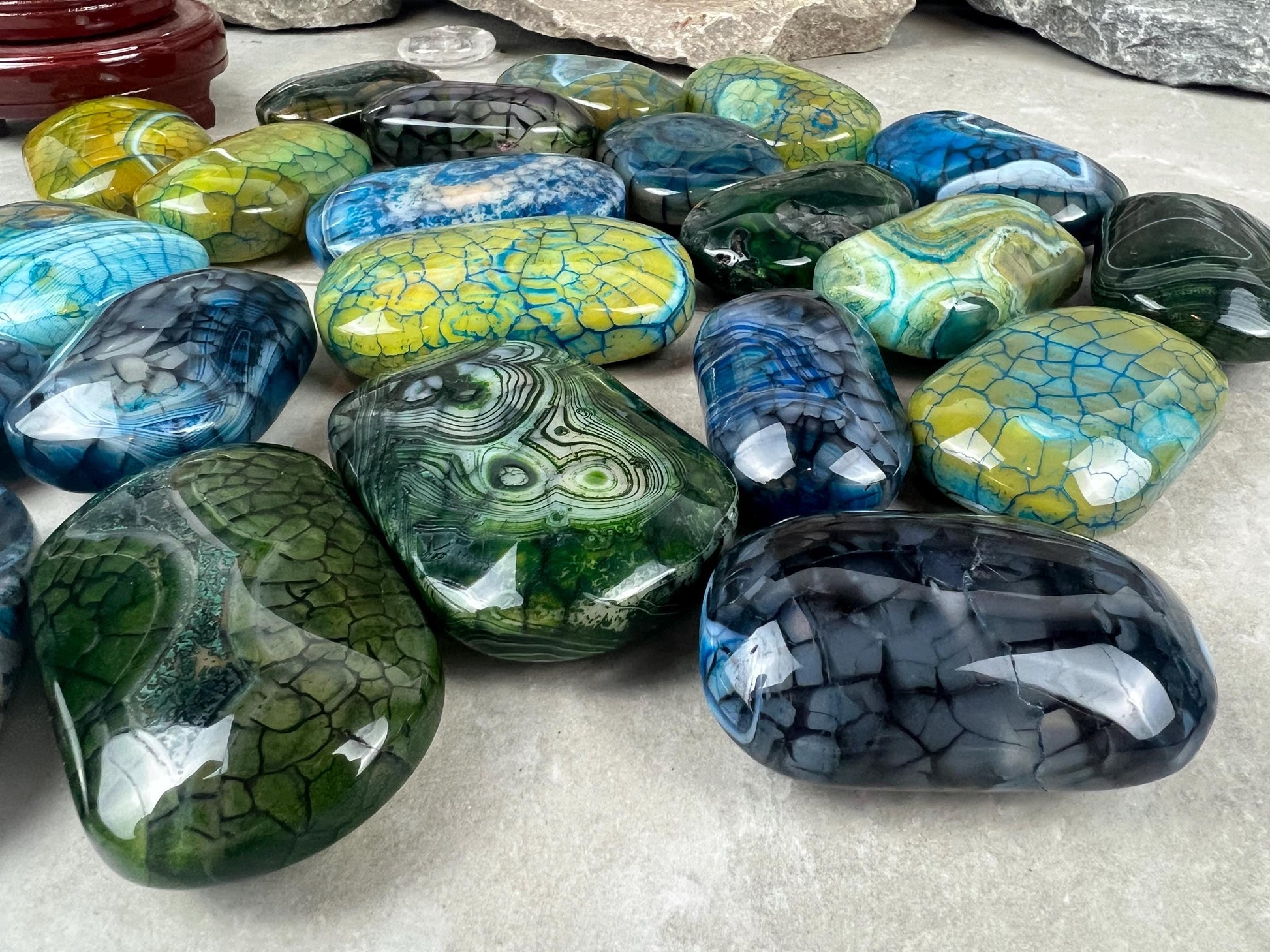 Blue Dragon Veined Agate Stone Polished Worry Stone Home Decor Home Decor Anxiety Pocket Home Decor Worry Pocket Stress Anxiety Palm Stone