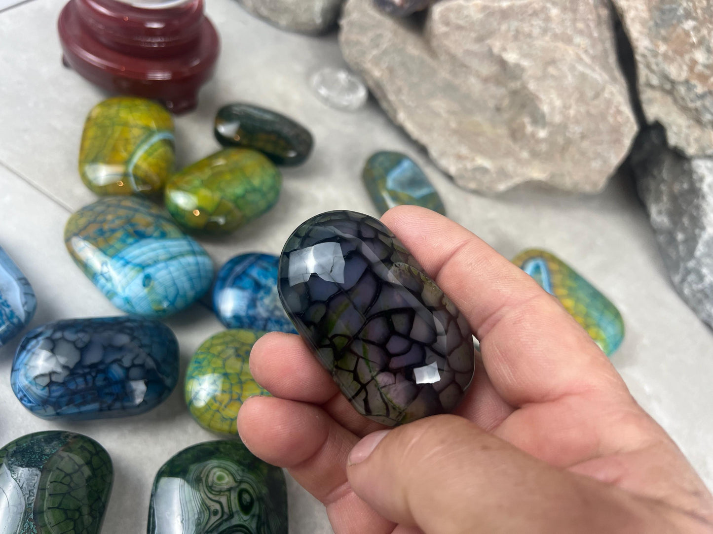 Blue Dragon Veined Agate Stone Polished Worry Stone Home Decor Home Decor Anxiety Pocket Home Decor Worry Pocket Stress Anxiety Palm Stone