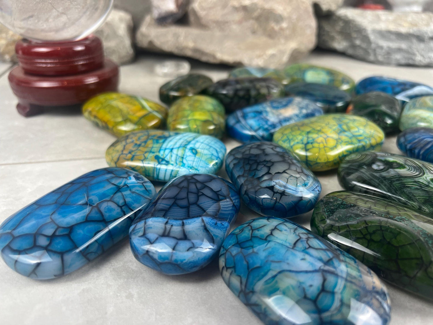 Blue Dragon Veined Agate Stone Polished Worry Stone Home Decor Home Decor Anxiety Pocket Home Decor Worry Pocket Stress Anxiety Palm Stone