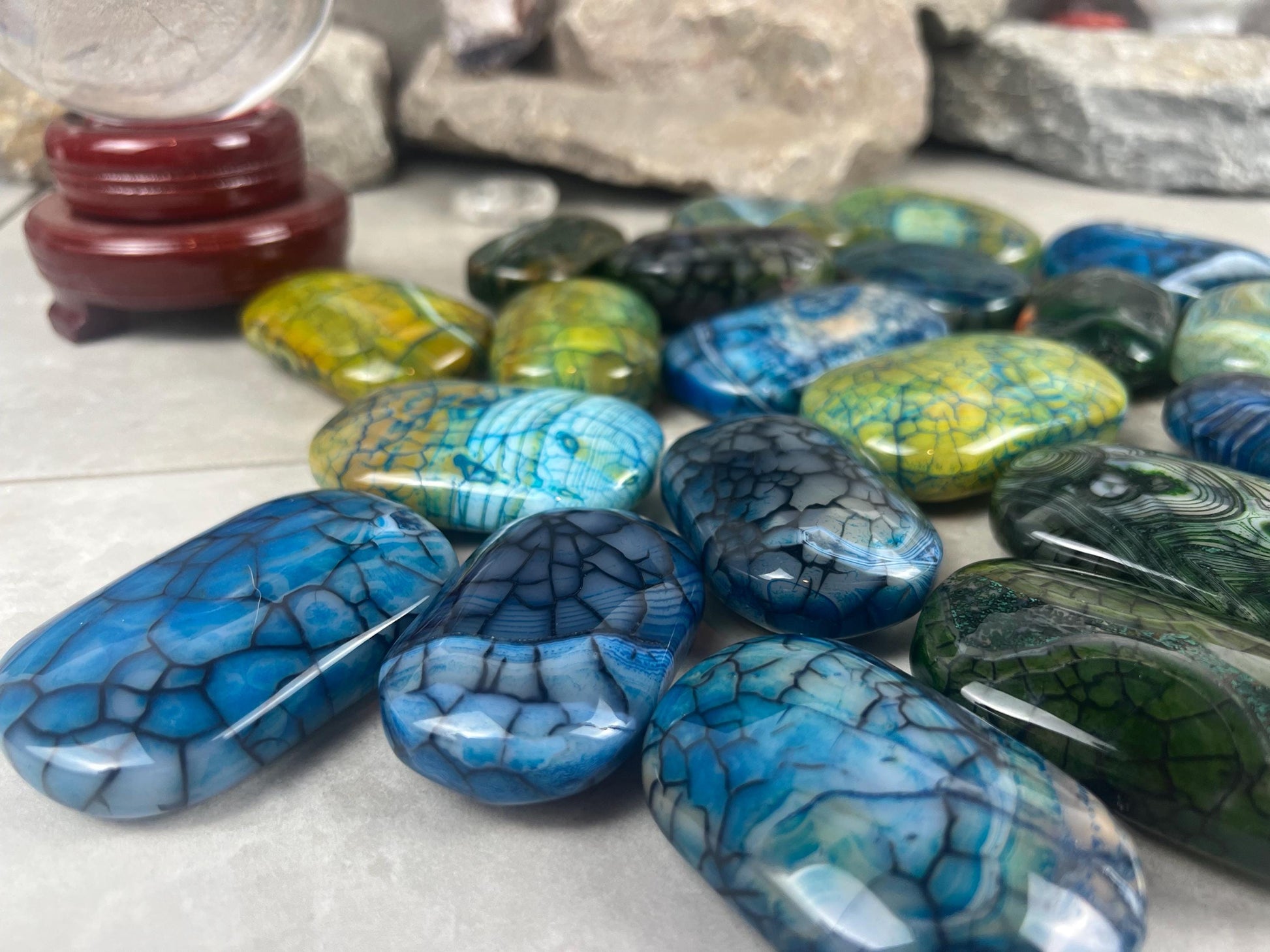 Blue Dragon Veined Agate Stone Polished Worry Stone Home Decor Home Decor Anxiety Pocket Home Decor Worry Pocket Stress Anxiety Palm Stone