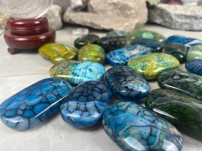 Blue Dragon Veined Agate Stone Polished Worry Stone Home Decor Home Decor Anxiety Pocket Home Decor Worry Pocket Stress Anxiety Palm Stone