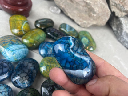 Blue Dragon Veined Agate Stone Polished Worry Stone Home Decor Home Decor Anxiety Pocket Home Decor Worry Pocket Stress Anxiety Palm Stone