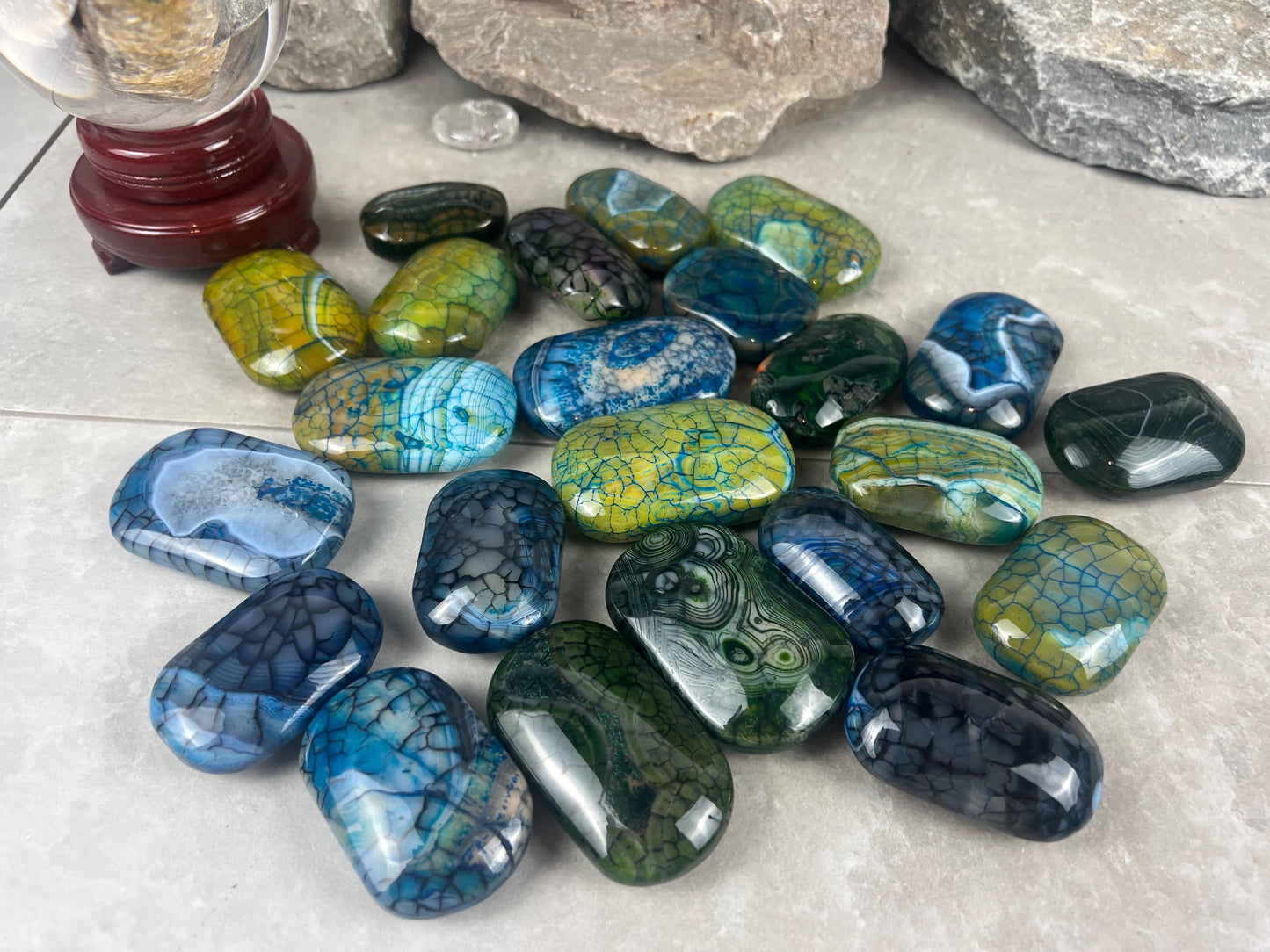 Blue Dragon Veined Agate Stone Polished Worry Stone Home Decor Home Decor Anxiety Pocket Home Decor Worry Pocket Stress Anxiety Palm Stone