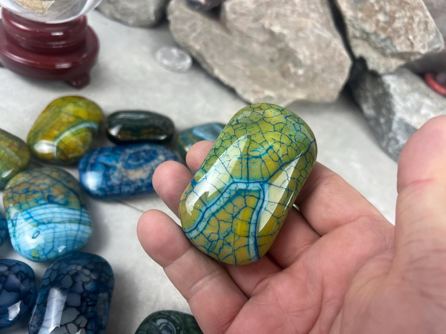 Blue Dragon Veined Agate Stone Polished Worry Stone Home Decor Home Decor Anxiety Pocket Home Decor Worry Pocket Stress Anxiety Palm Stone