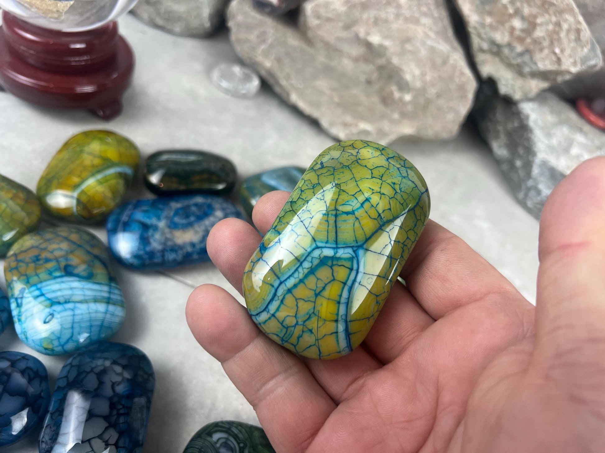 Blue Dragon Veined Agate Stone Polished Worry Stone Home Decor Home Decor Anxiety Pocket Home Decor Worry Pocket Stress Anxiety Palm Stone
