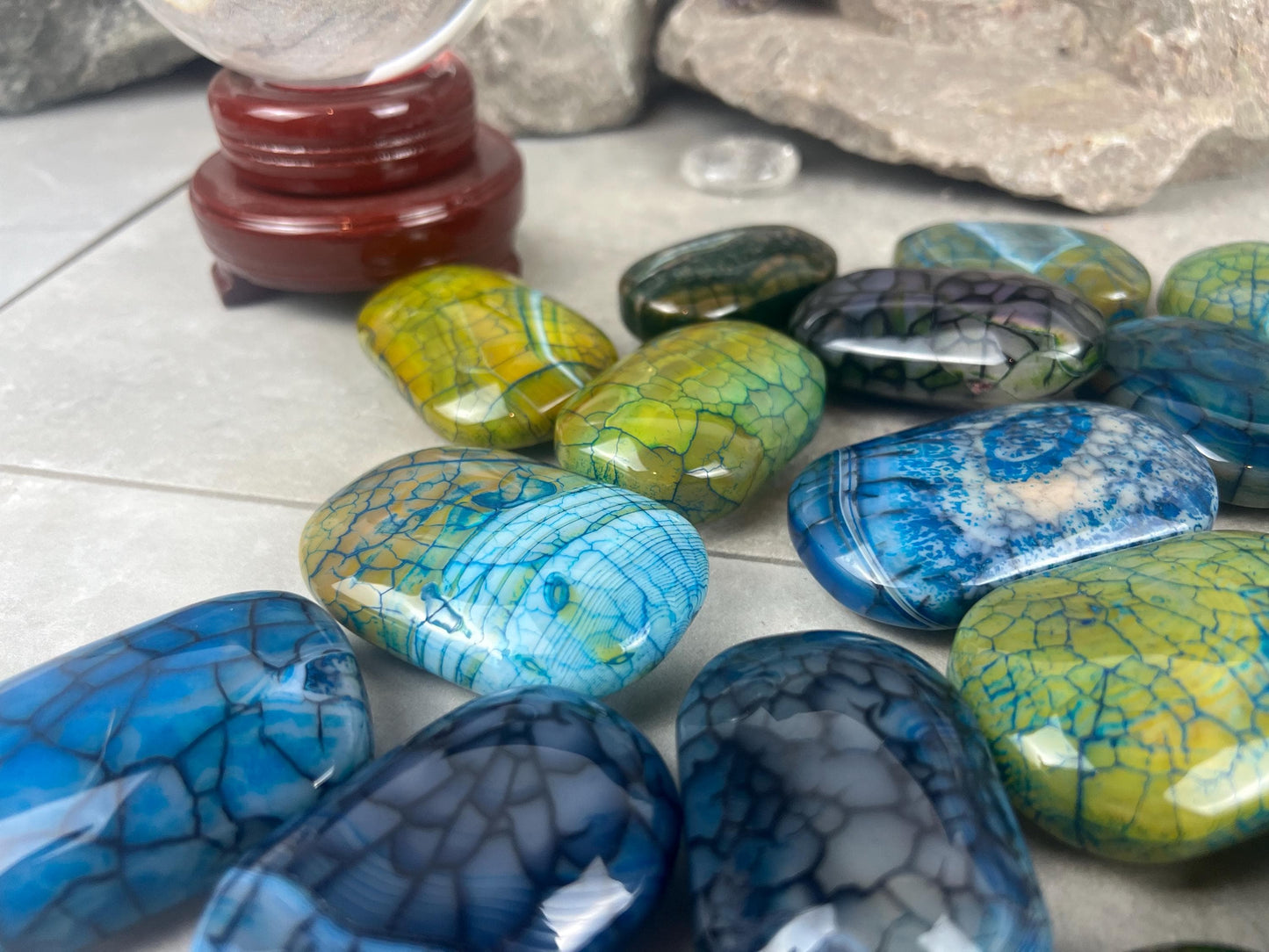 Blue Dragon Veined Agate Stone Polished Worry Stone Home Decor Home Decor Anxiety Pocket Home Decor Worry Pocket Stress Anxiety Palm Stone