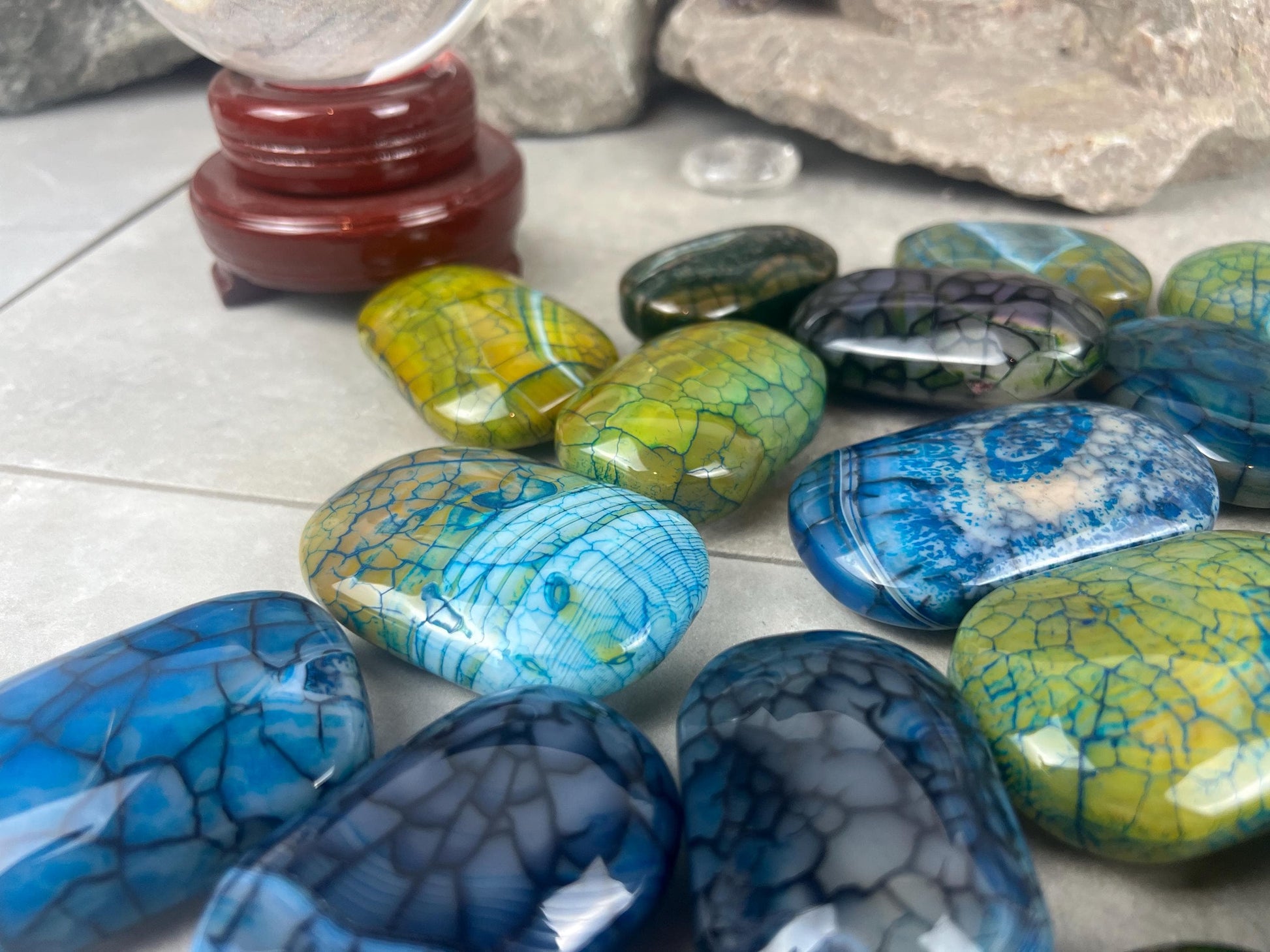 Blue Dragon Veined Agate Stone Polished Worry Stone Home Decor Home Decor Anxiety Pocket Home Decor Worry Pocket Stress Anxiety Palm Stone
