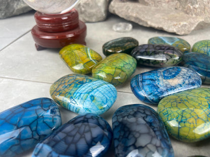 Blue Dragon Veined Agate Stone Polished Worry Stone Home Decor Home Decor Anxiety Pocket Home Decor Worry Pocket Stress Anxiety Palm Stone
