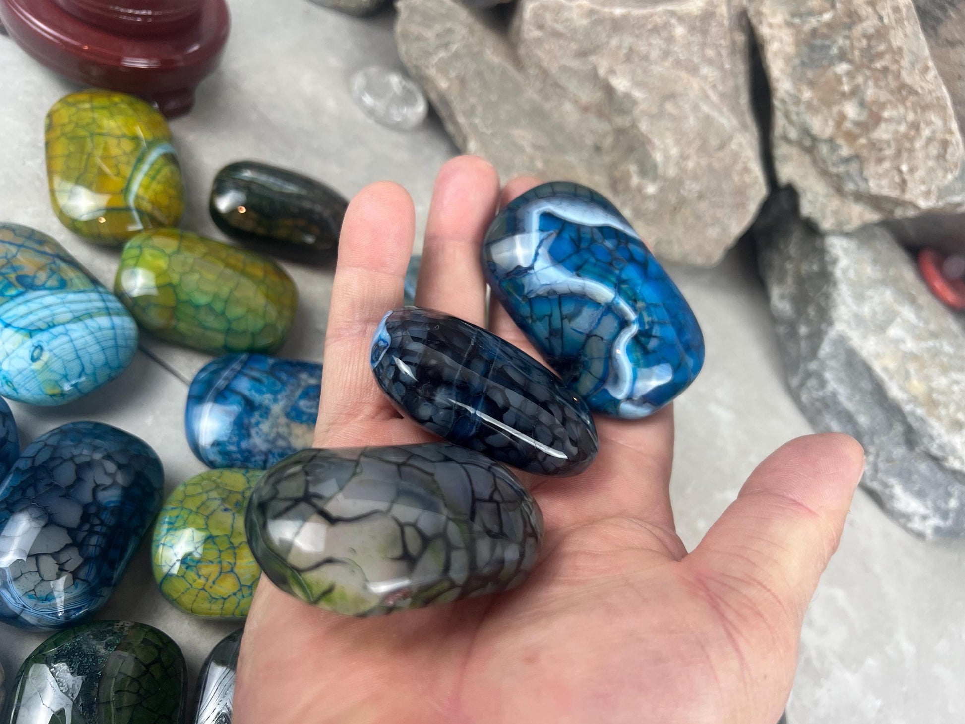 Blue Dragon Veined Agate Stone Polished Worry Stone Home Decor Home Decor Anxiety Pocket Home Decor Worry Pocket Stress Anxiety Palm Stone