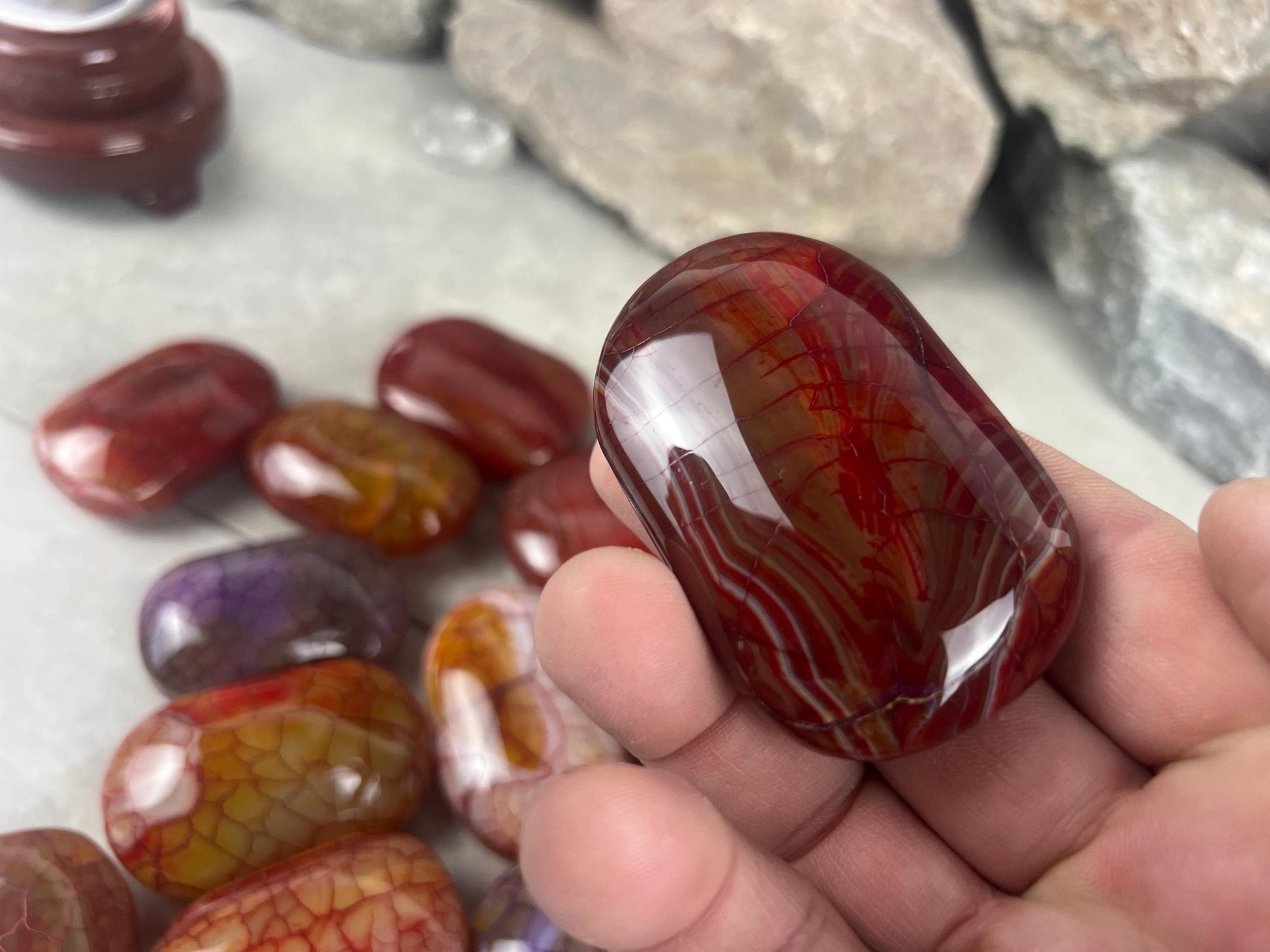 Blood Dragon Veined Agate Stone Polished Worry Stone Home Decor Home Decor Anxiety Pocket Home Decor Worry Pocket Stress Anxiety Palm Stone