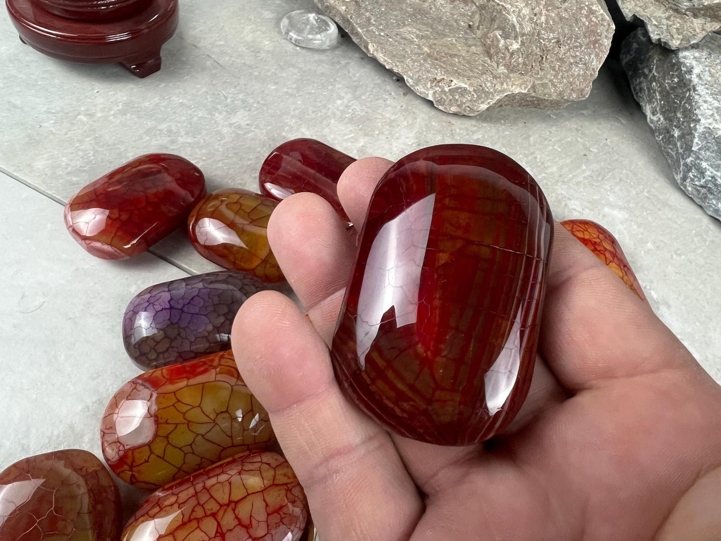 Blood Dragon Veined Agate Stone Polished Worry Stone Home Decor Home Decor Anxiety Pocket Home Decor Worry Pocket Stress Anxiety Palm Stone