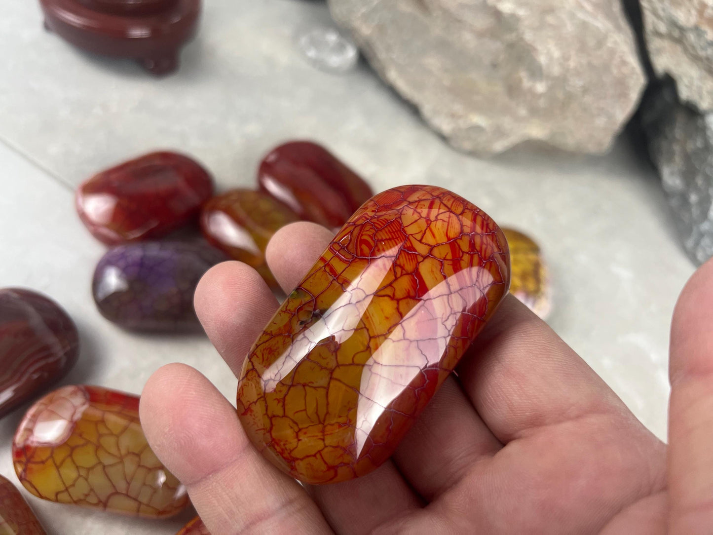 Blood Dragon Veined Agate Stone Polished Worry Stone Home Decor Home Decor Anxiety Pocket Home Decor Worry Pocket Stress Anxiety Palm Stone