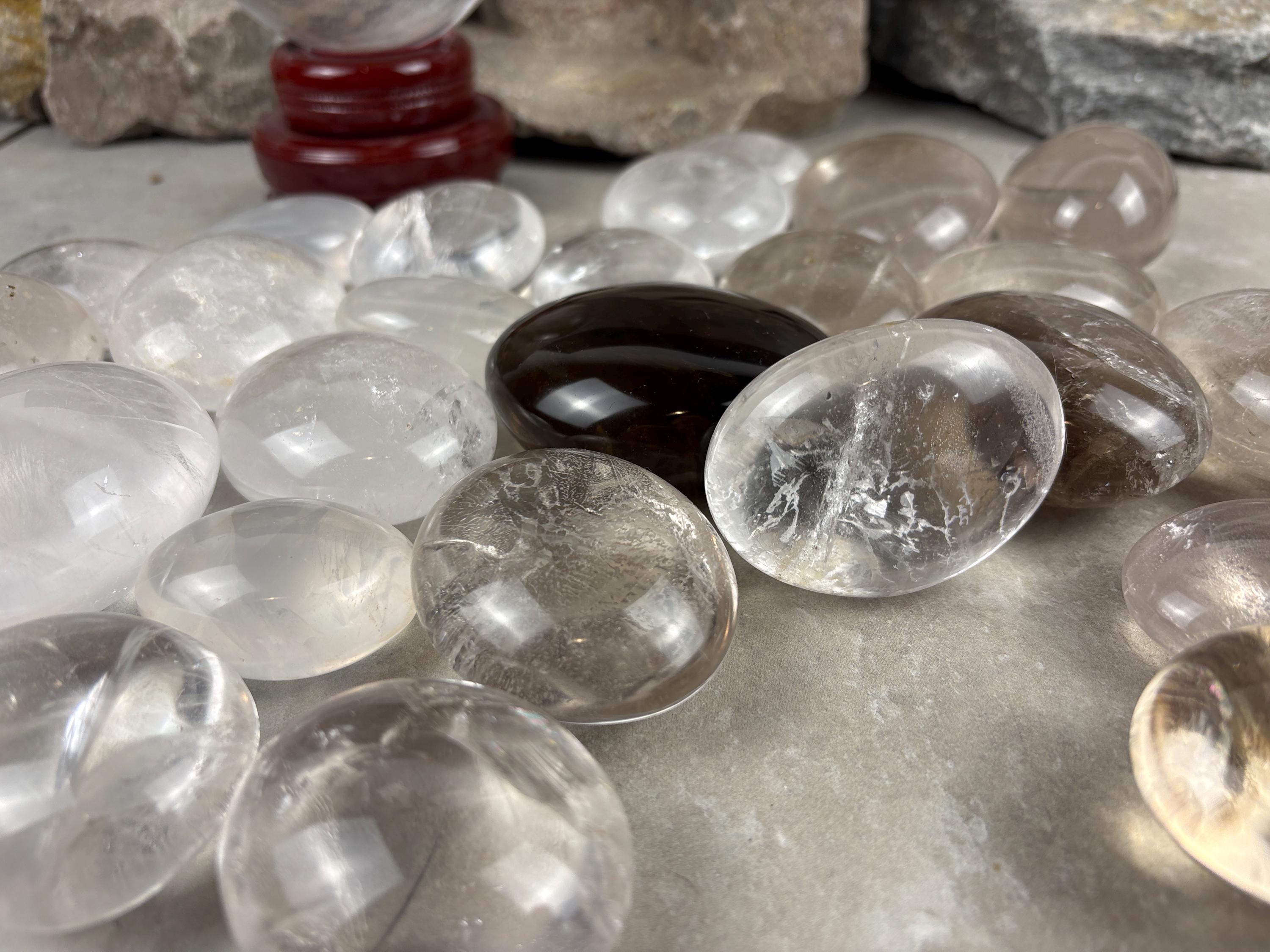 Small Batch Greenland Clear and Smoky Quartz Anxiety Relief Meditation Gift Home Decor Worry Pocket Stress Anxiety Palm Stone Christmas Gift