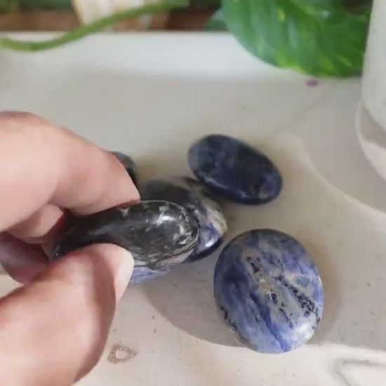 Blue Sodalite Palm Stone Natural Crystal Polished Worry Stone Home Decor Anxiety Pocket Distraction Meditation Gift Birthday Christmas