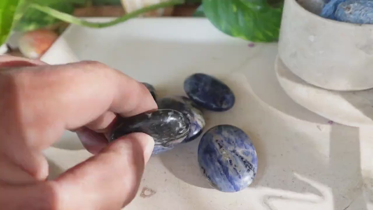 Blue Sodalite Palm Stone Natural Crystal Polished Worry Stone Home Decor Anxiety Pocket Distraction Meditation Gift Birthday Christmas