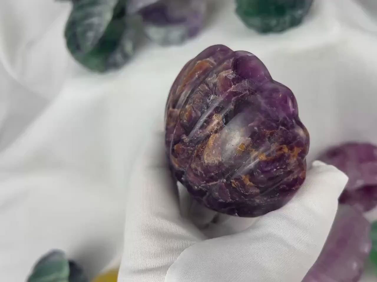 Fluorite Crystal Seashell Carving: Polished Gemstone Statue