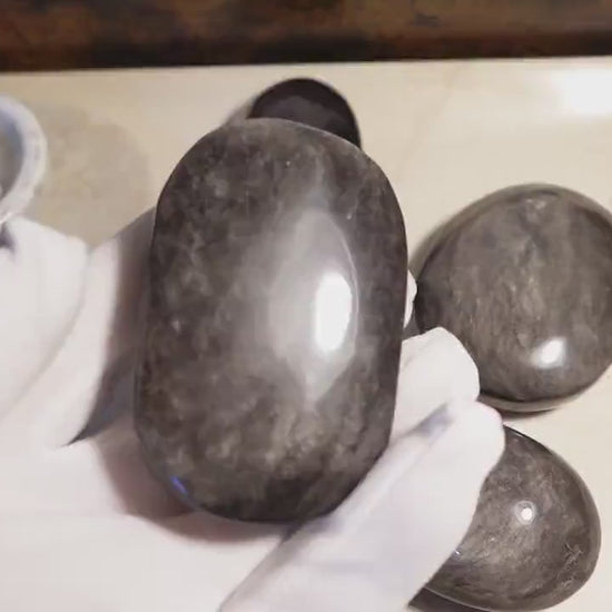 Silver Obsidian Palm Stone: Polished Carved Crystal for Meditation