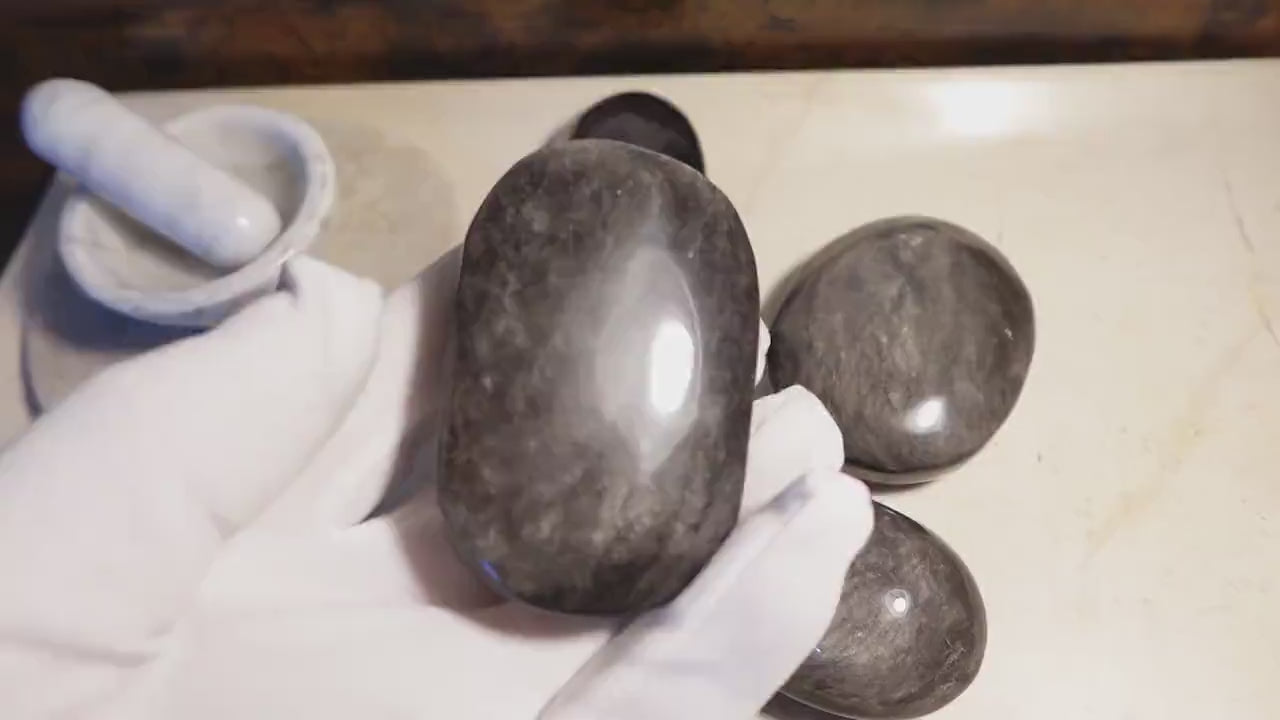 Silver Obsidian Palm Stone: Polished Carved Crystal for Meditation