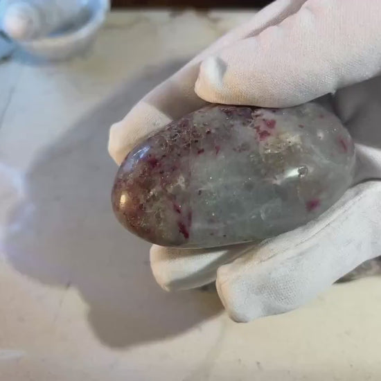 Plum Tourmaline Palm Stone: Polished Crystal for Anxiety, Meditation