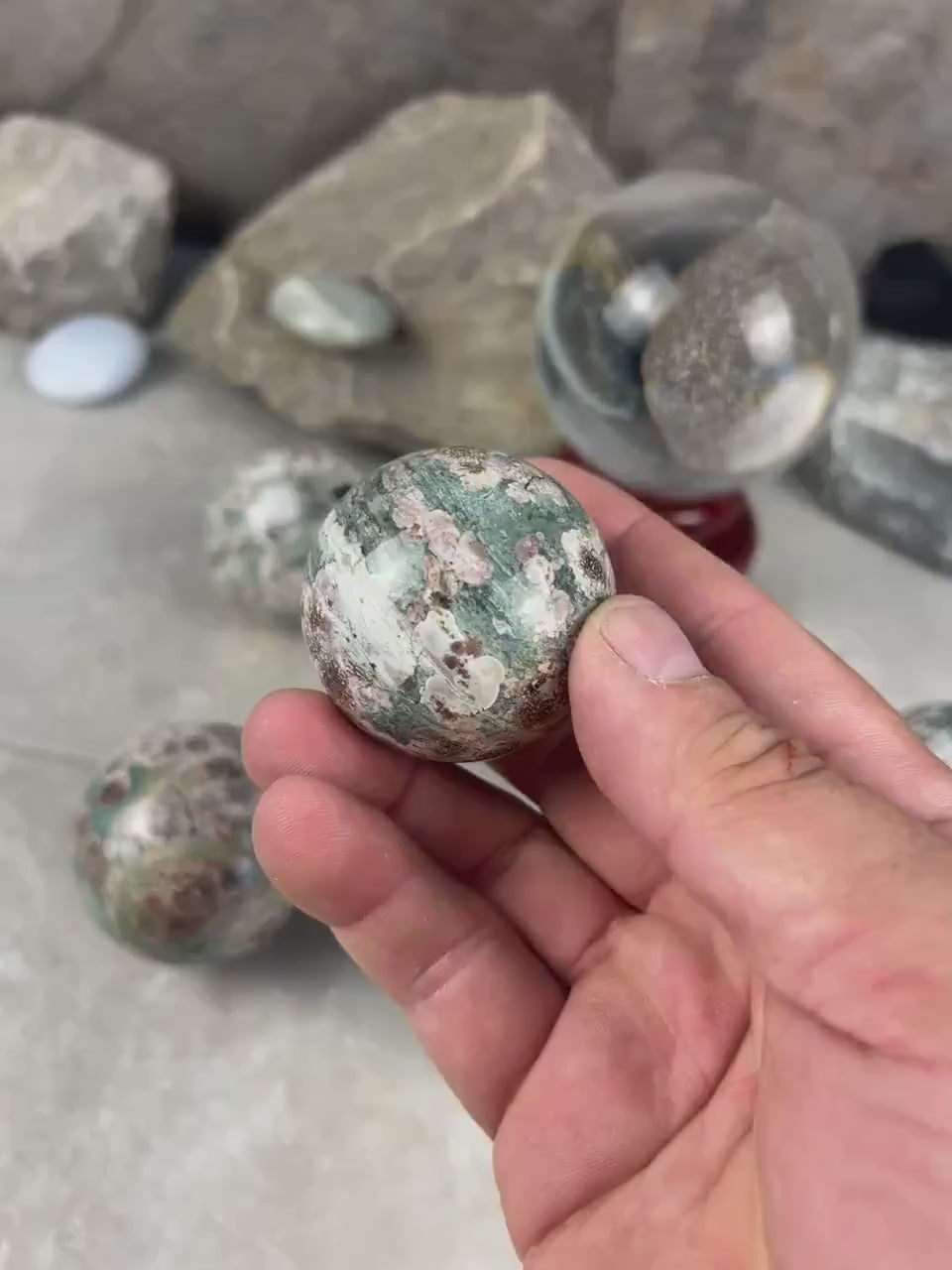 Polished Madagascan Flower Agate Sphere: Reflective Home Decor Stone